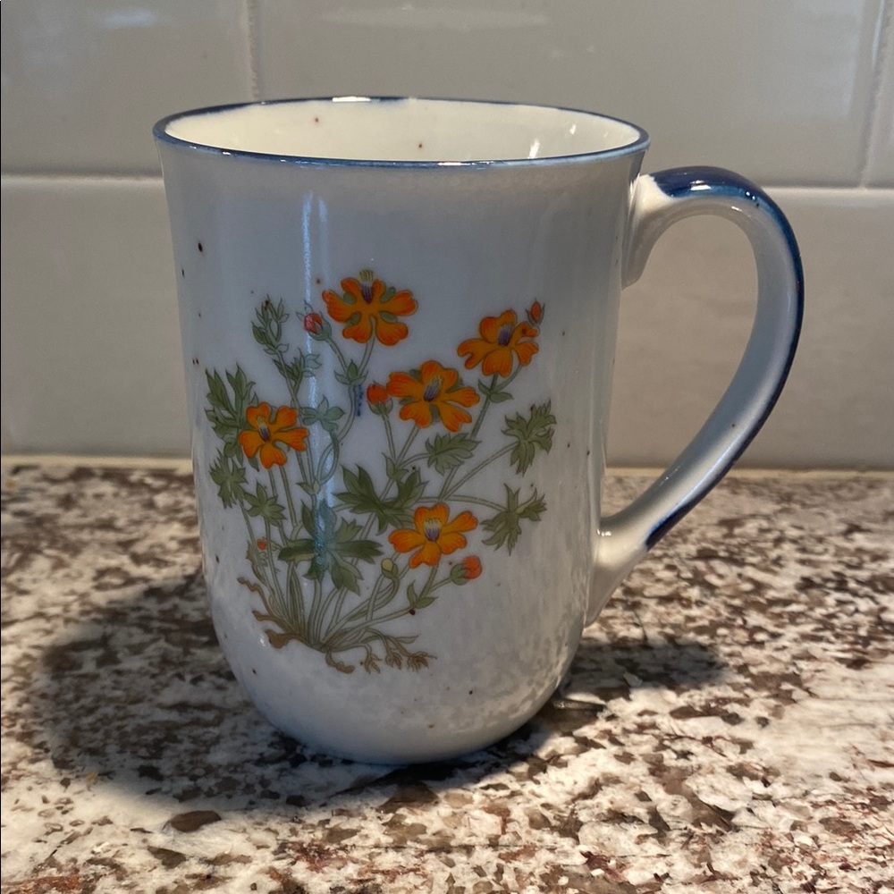 vintage stoneware mug with Orange Flowers